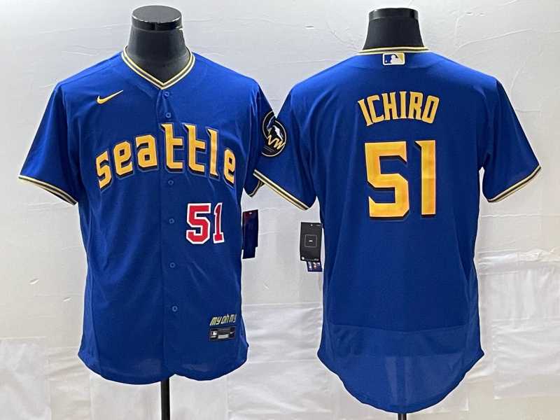 Mens Seattle Mariners #51 Ichiro Suzuki Number Blue 2023 City Connect Flex Base Stitched Jersey->seattle mariners->MLB Jersey